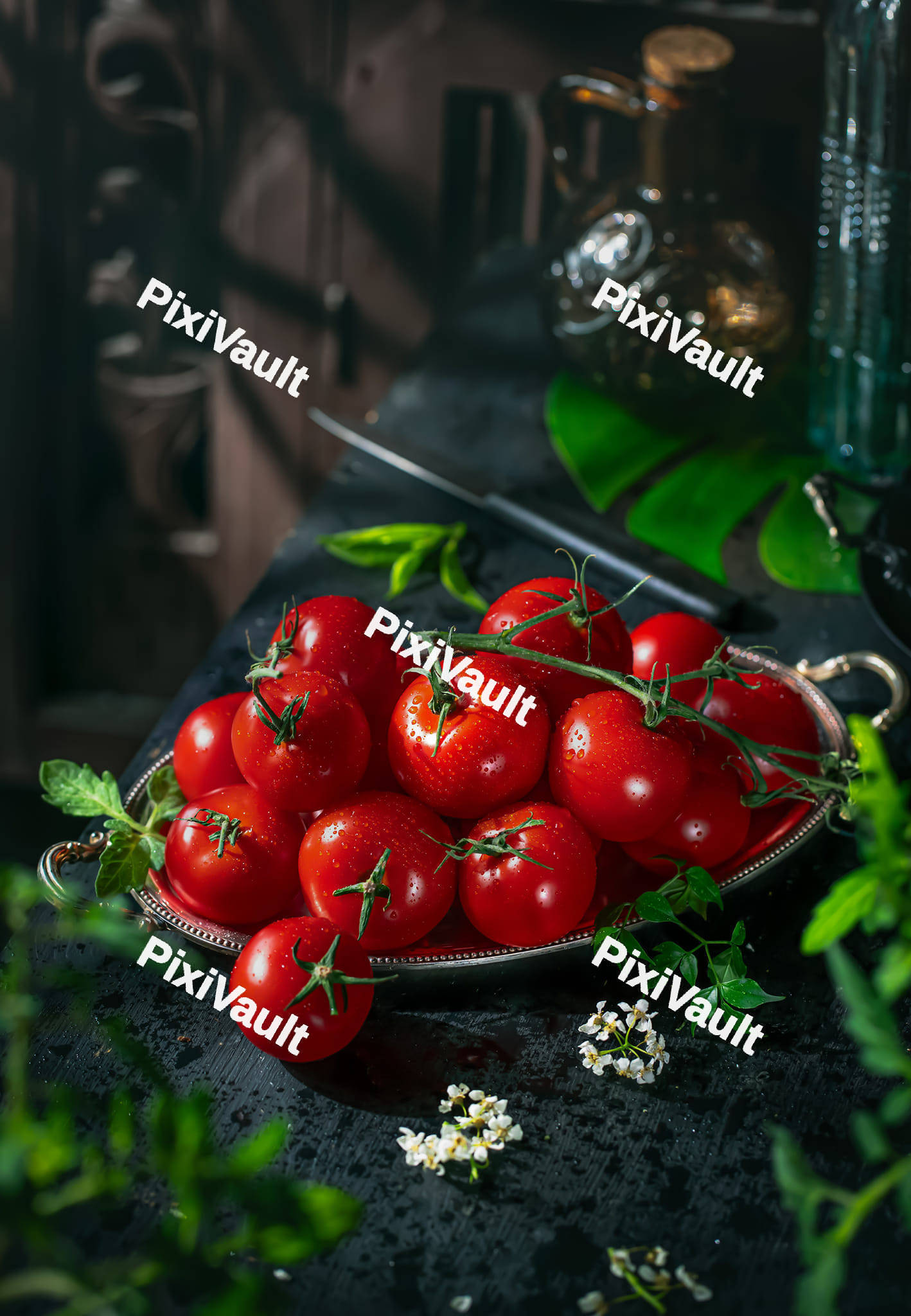 Tomatoes in a silver bowl